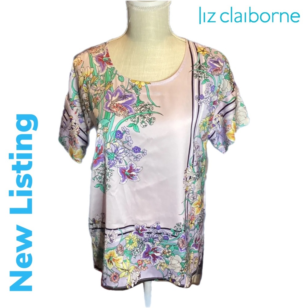 LIZ CLAIBORNE Career Women Blouse Floral Multi Color Size Small Office C…